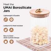 UMAI Borosilicate Glass Jar with Bamboo Lid | Kitchen Organizer Items and Storage | Multi-utility, Leakproof, Airtight Storage Jar for Cookies, Snacks, Tea, Coffee, Sugar (820 ml)